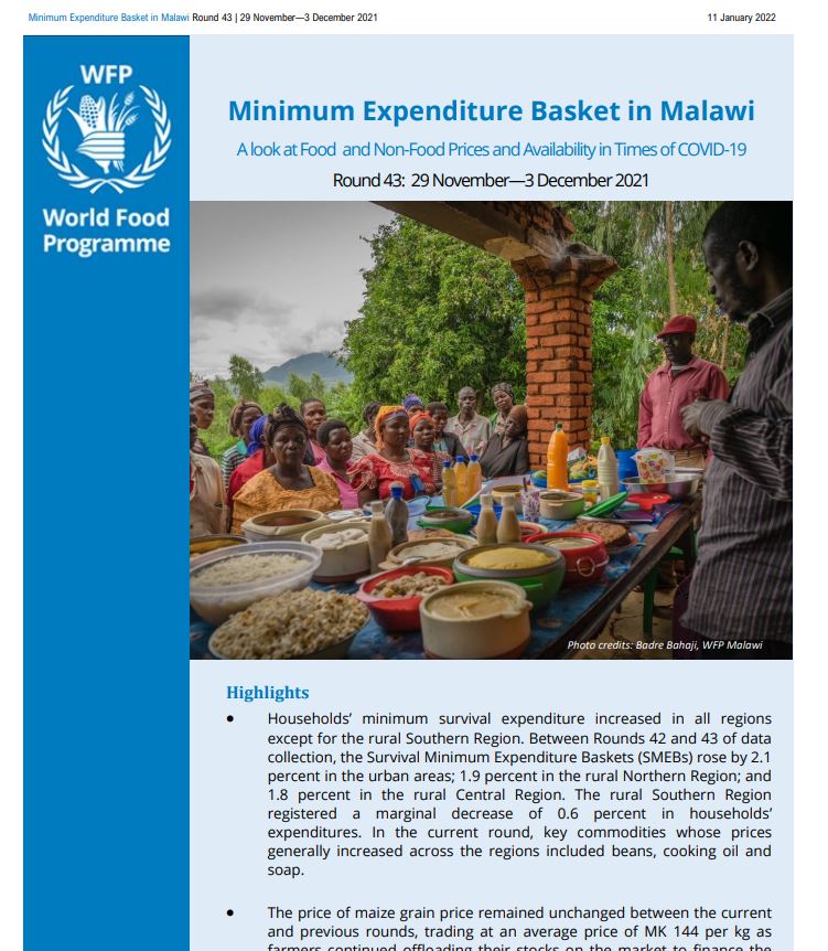 WFP Minimum Expenditure Basket Round 43: 29 November-3 December 2021