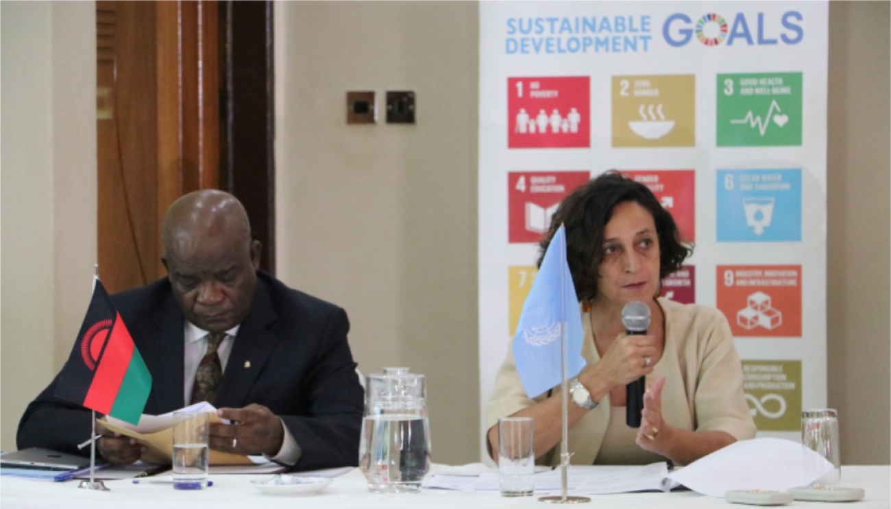 Chief Secretary to the Government of Malawi Lloyd Muhara (L) and UN Resident Coordinator Maria Jose Torres co-chairing the JSM