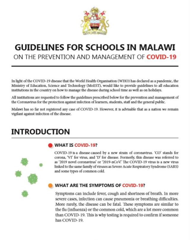 Guidelines For Schools In Malawi On Prevention And Management Of Covid 19 United Nations In Malawi